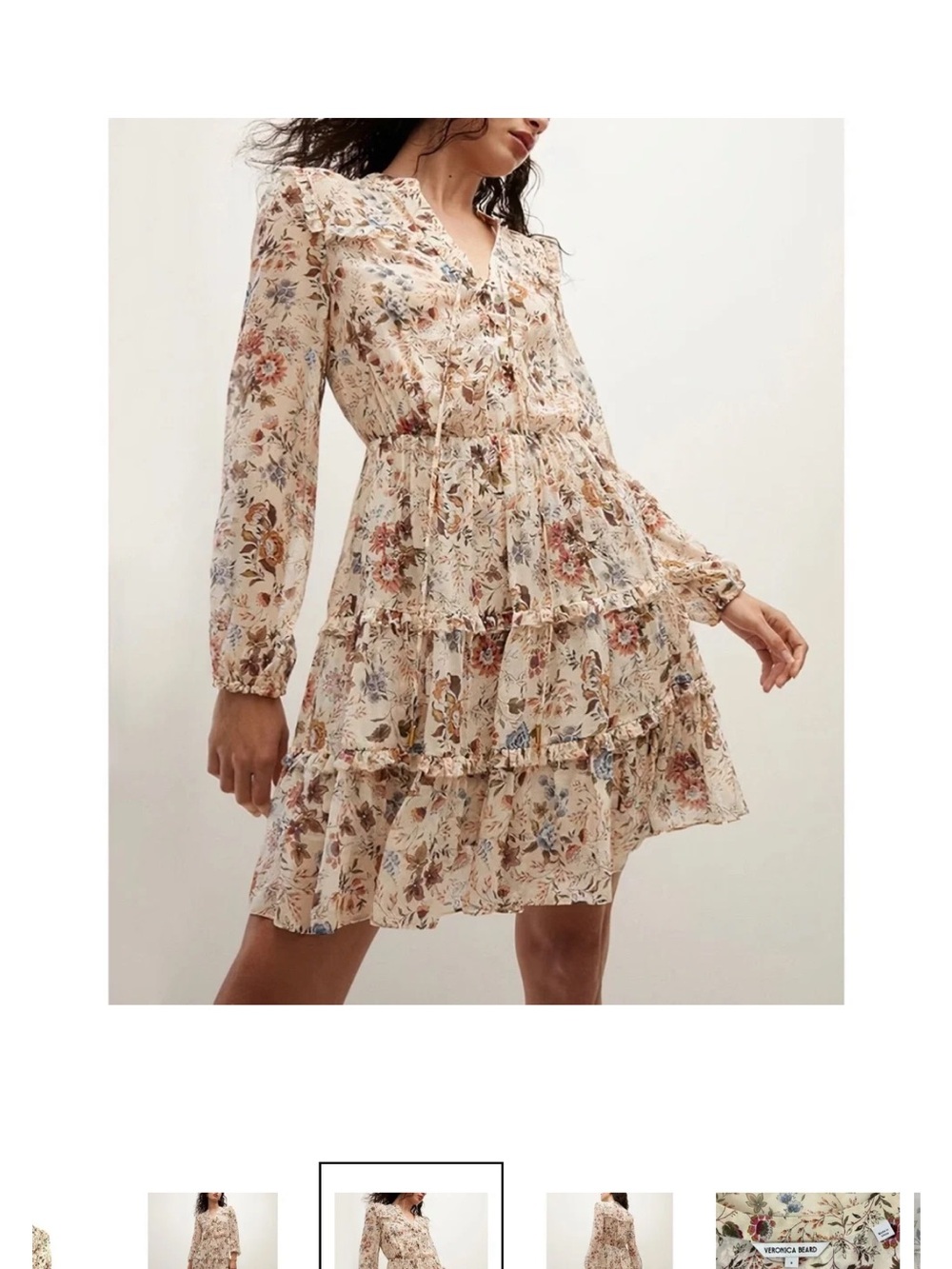 Veronica Beard Cream Floral Tiered Long-Sleeve Mini Dress